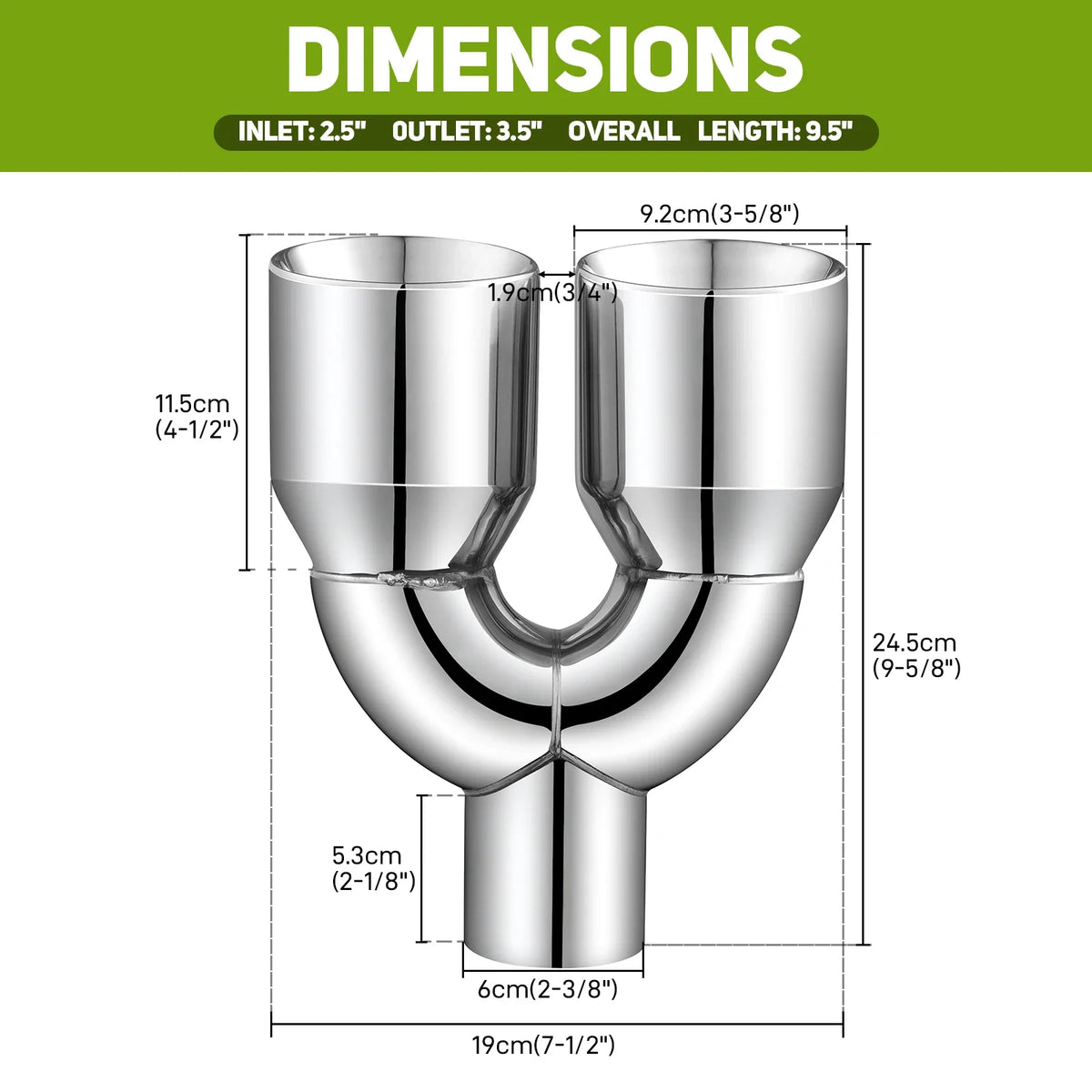 Twin Stainless Steel Exhaust Tailpipe Tip 2.5" Inlet 3.5" Outlet Bolt-On Slant Cut Polished