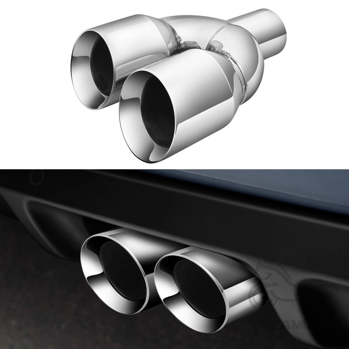 Twin Stainless Steel Exhaust Tailpipe Tip 2.5" Inlet 3.5" Outlet Bolt-On Slant Cut Polished