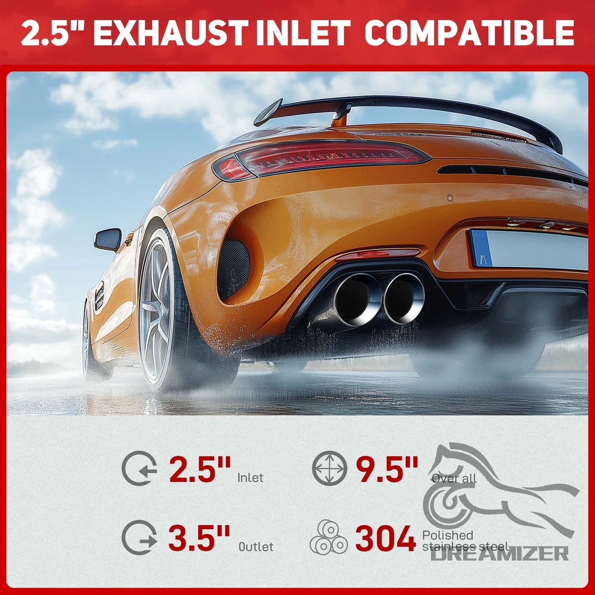 Twin Stainless Steel Exhaust Tailpipe Tip 2.5" Inlet 3.5" Outlet Bolt-On Slant Cut Polished