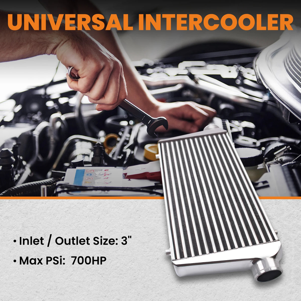 Universal Turbo Intercooler Kit 2.5" 63.5mm Aluminium Hard Pipe FMIC 4/6 Cyl