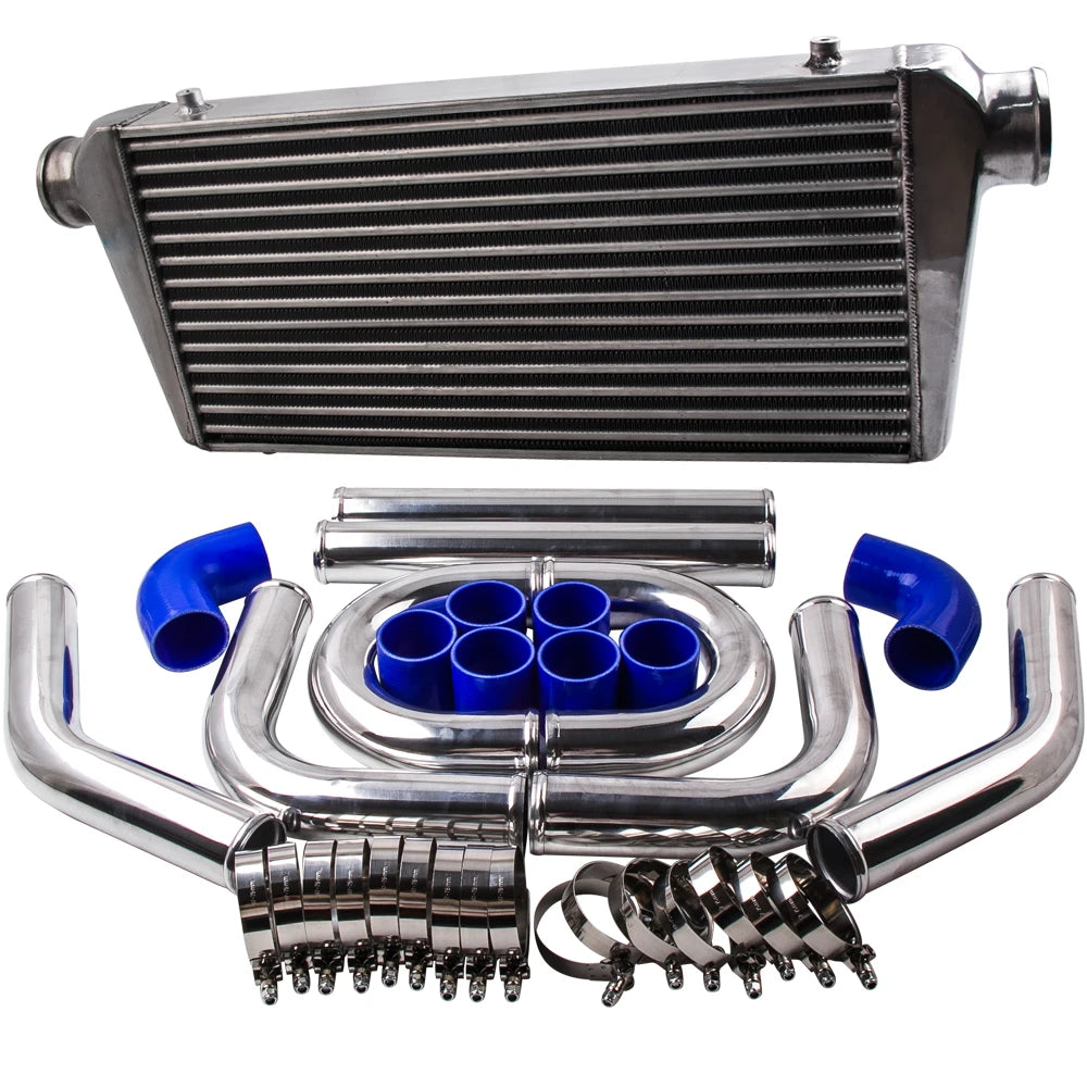 Universal Turbo Intercooler Kit 2.5" 63.5mm Aluminium Hard Pipe FMIC 4/6 Cyl