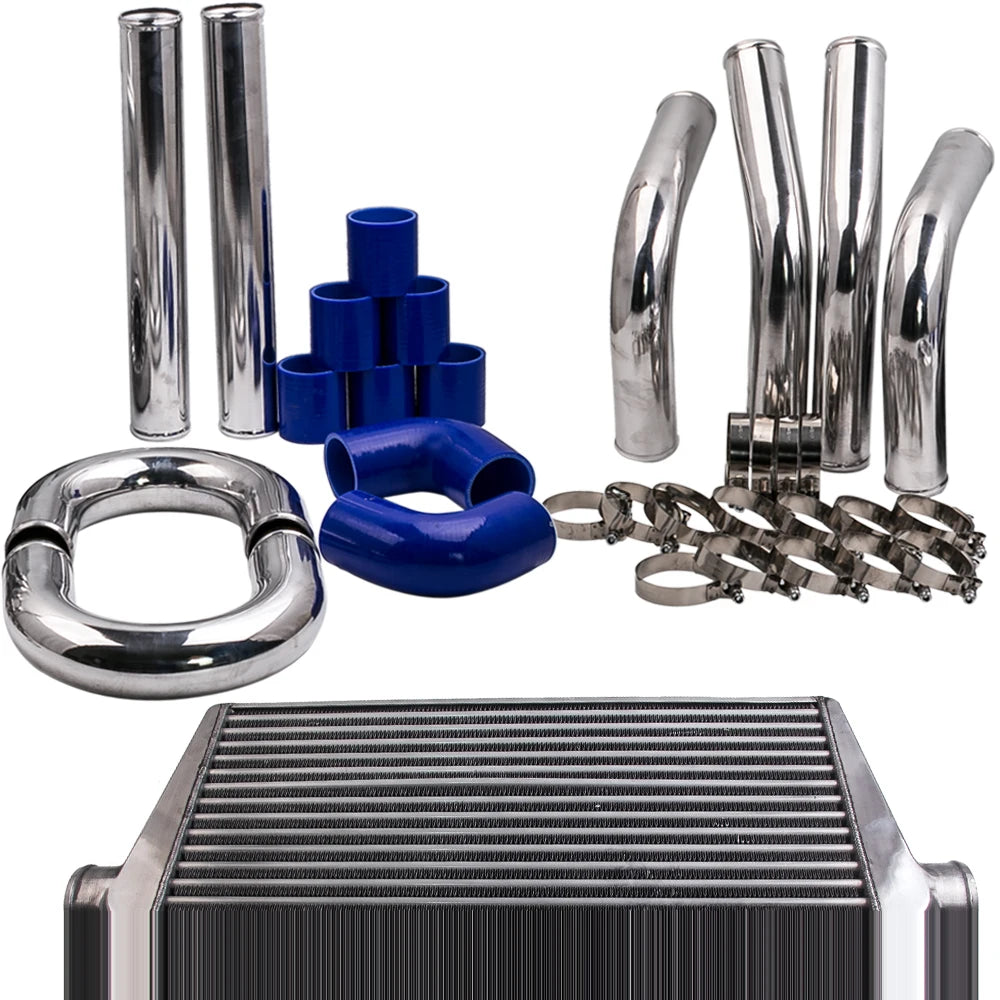 Universal Turbo Intercooler Kit 2.5" 63.5mm Aluminium Hard Pipe FMIC 4/6 Cyl