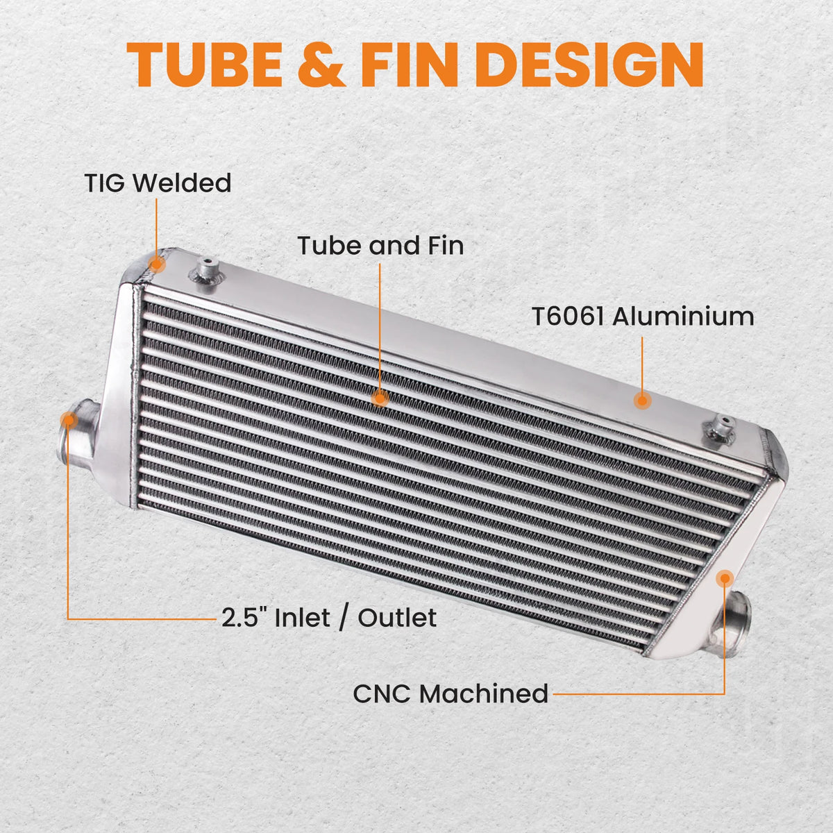 Universal Turbo Intercooler Kit 2.5" 63.5mm Aluminium Hard Pipe FMIC 4/6 Cyl