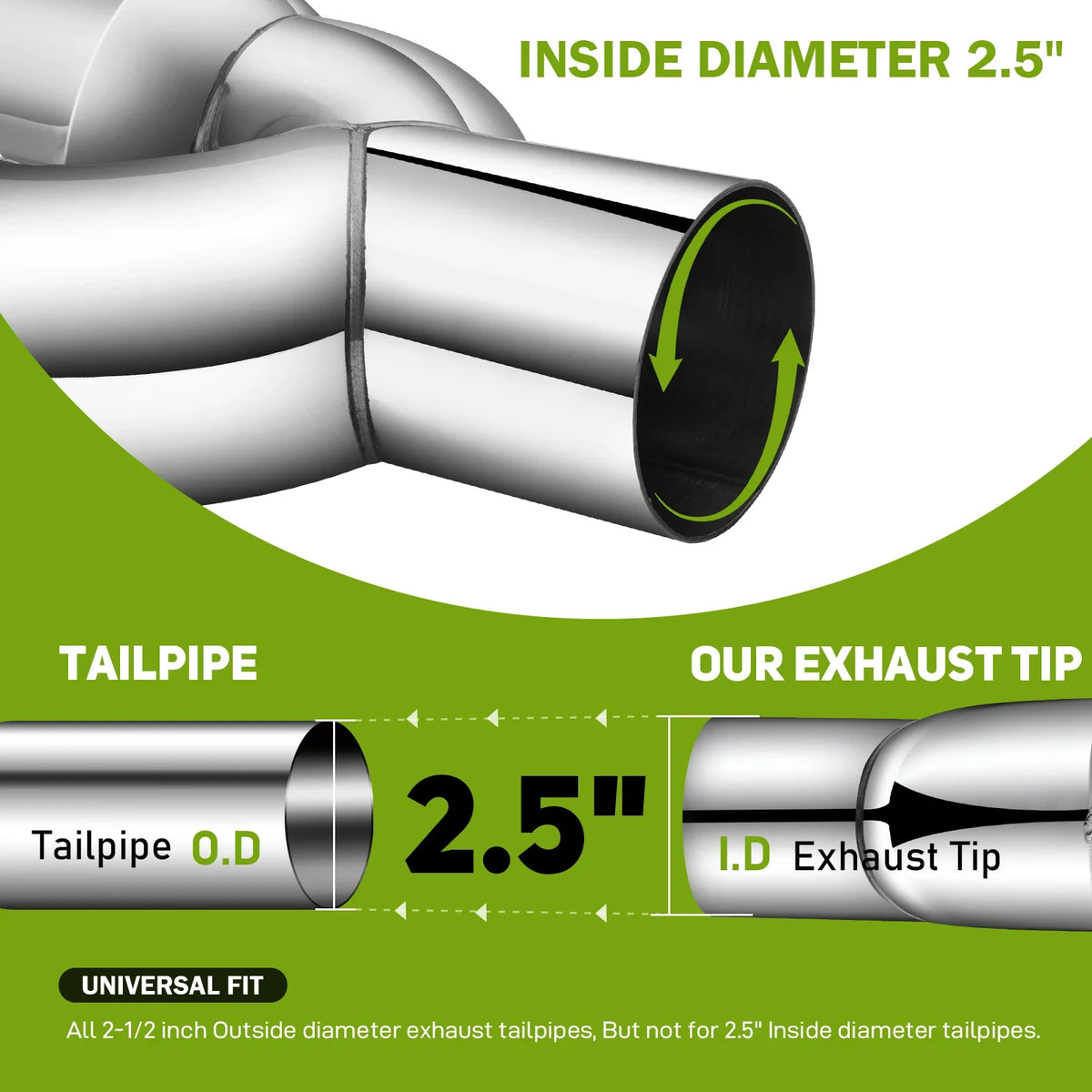 Twin Stainless Steel Exhaust Tailpipe Tip 2.5" Inlet 3.5" Outlet Bolt-On Slant Cut Polished