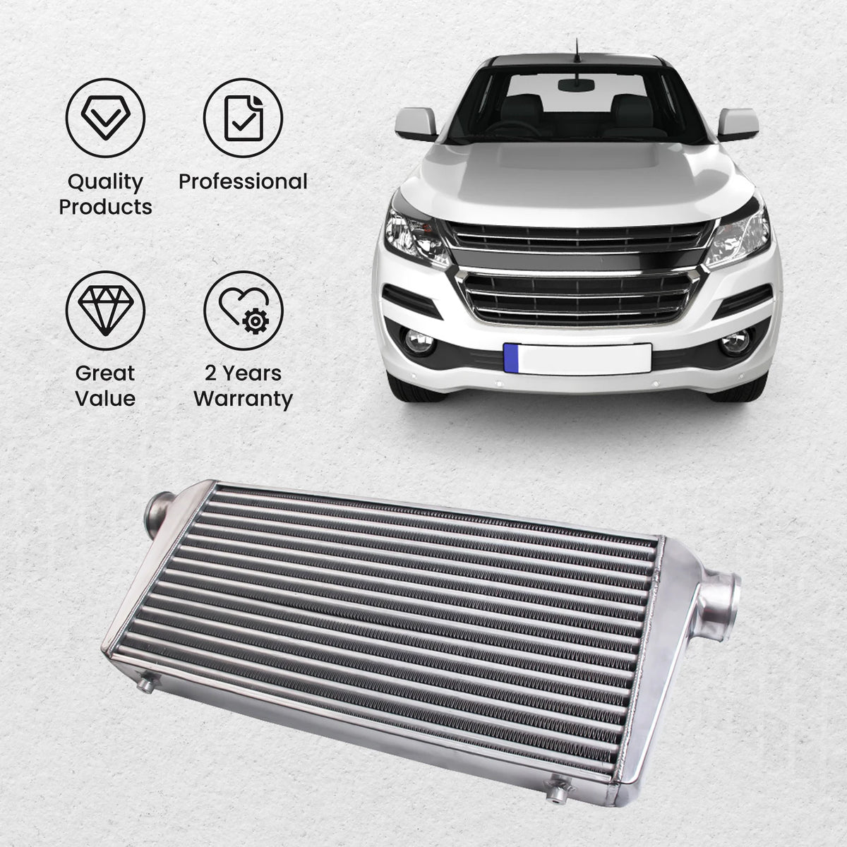 Universal Turbo Intercooler Kit 2.5" 63.5mm Aluminium Hard Pipe FMIC 4/6 Cyl