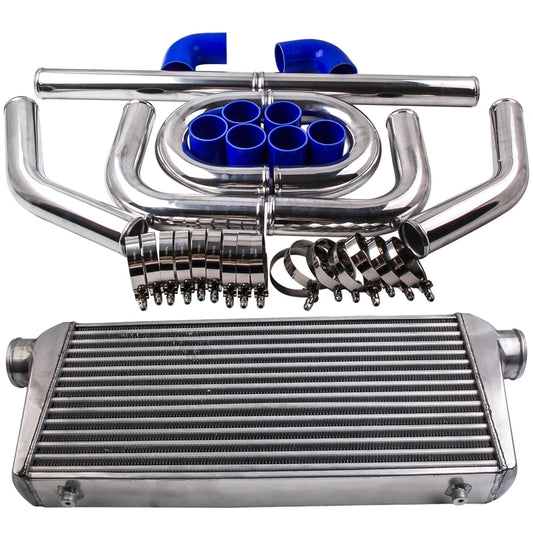 Universal Turbo Intercooler Kit 2.5" 63.5mm Aluminium Hard Pipe FMIC 4/6 Cyl