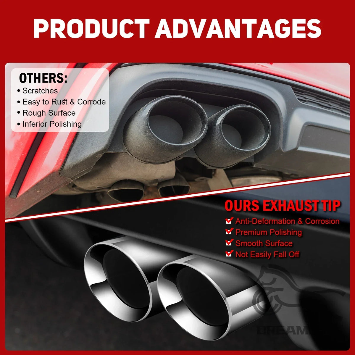 Twin Stainless Steel Exhaust Tailpipe Tip 2.5" Inlet 3.5" Outlet Bolt-On Slant Cut Polished